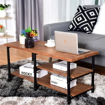 

3-Tier Metal Frame Coffee Table with Storage Shelves Multi-purpose Cocktail Table Modern Industrial Stylish MDF Desktop HW58648