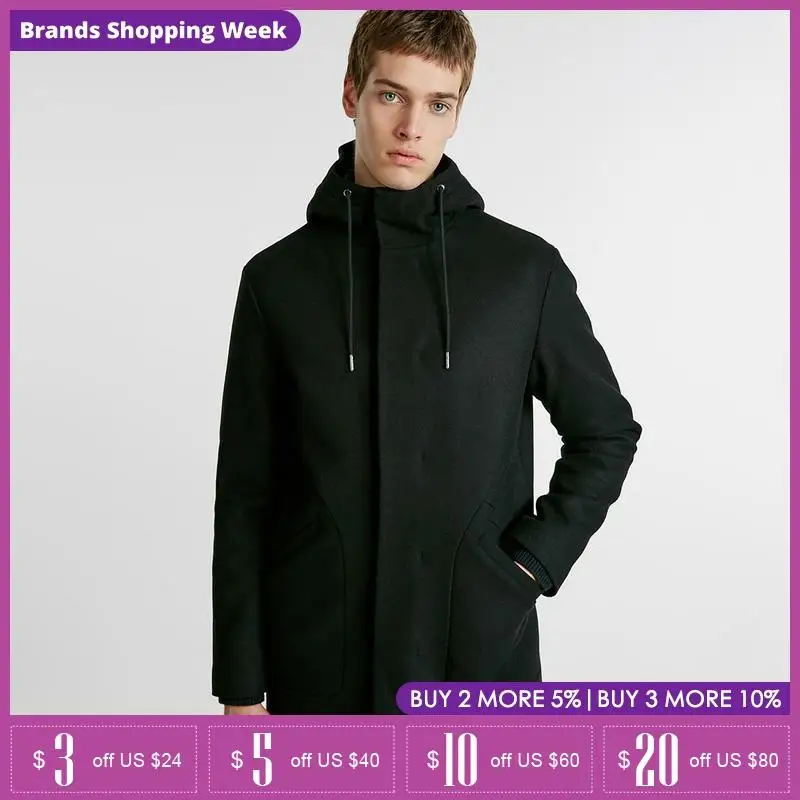 Jack Jones hooded wool leisure long coat mens winter Jacket| 218427506 Jack Jones hooded wool leisure long coat mens winter Jacket| 218427506