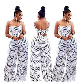 

Summer Women's Fashion Casual White Spot High Waist Sling Dot Loose Rompers Jumpsuit Print Wrapped Chest Straps Beach Jumpsuit