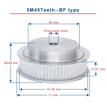 

Timing Pulley 5M45 Teeth BF type teeth pitch 5 mm process hole diameter 10 mm slot width 21/27mm for 20/25 mm timing belt