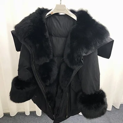 JAZZEVAR Зимнее новое поступление женское пальто топ черный цвет качество средней длины модная женская парка с натуральным мехом зимнее пальто W9087 - Цвет: Black Fox fur 12