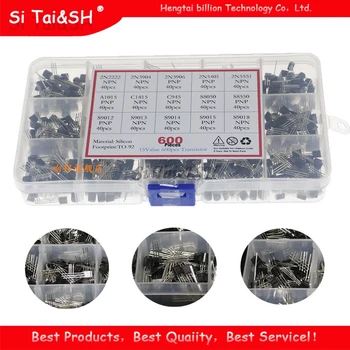 

15 value 600pcs Transistor TO-92 Box Kit A1015 A733 C945 C1815 S8050 S8550 S9012 S9013 S9014 S9015 2N3904 2N3906 2N5401 2N5551