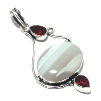 

Genuine Botswana Agate Garnet Pendant Silver Overlay over Copper Hand made Jewelry women gift