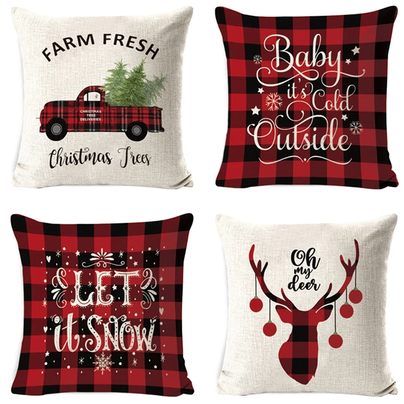 

4Pcs Merry Christmas Cushion Cover Decorative Pillows Cover for Sofa Seat Square Soft Throw Pillow Case 45X45cm Home Decor