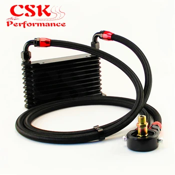 

Universal 10 Row AN10 Oil Cooler 260x133x32mm + Filter Adapter Hose End Kit Black