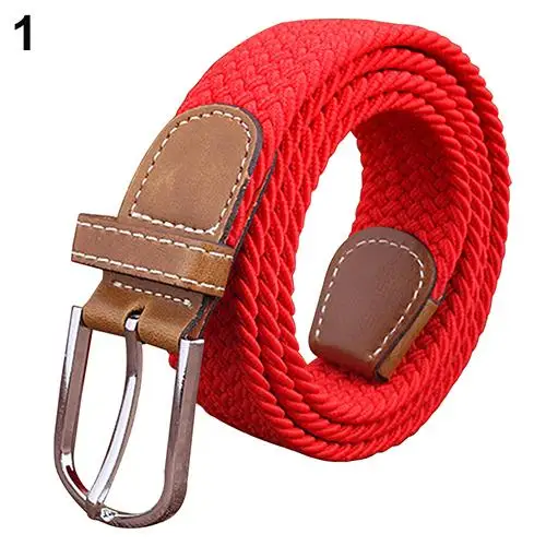 Men's Women's Canvas Plain Webbing Metal Buckle Woven Stretch Waist Belt Strap Elastic stretch woven belt - Цвет: Красный