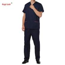 Мужская Хирургическая Одежда с v-образным вырезом и коротким рукавом, салонная одежда для больниц, летние медицинские скрабы для мужчин, униформа медсестры, пальто+ брюки-Ruyi Liu