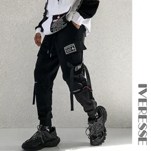 Мужские брюки-карго в стиле хип-хоп с надписями; уличная одежда; хлопковые трикотажные брюки для бега с лентами; спортивные брюки; Тактические шаровары; Брюки с карманами