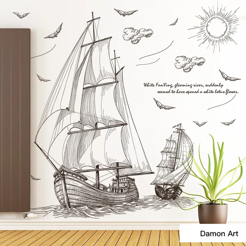 

120*90CM Set Sail Wall Sticker Coffee Colour Posters Wall Pictures for TV Background Wall of Living Room Bedroom Room Decor