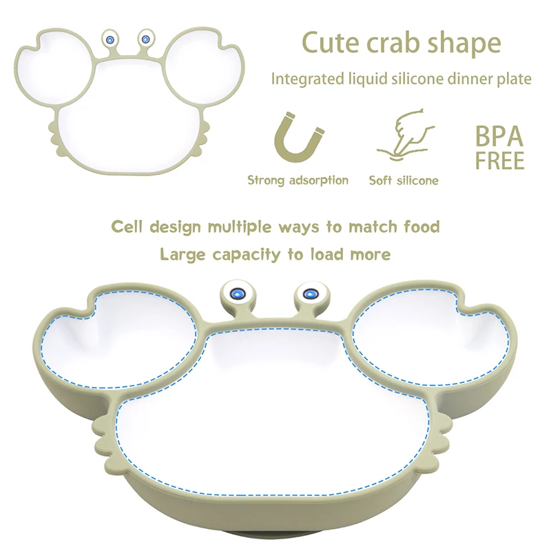 Baby Dish Baby Bowls Plates and Spoons Set Crab Kawaii Dishes Food Silicone Feeding Bowl Non-Slip Babies Tableware Kids Stuff