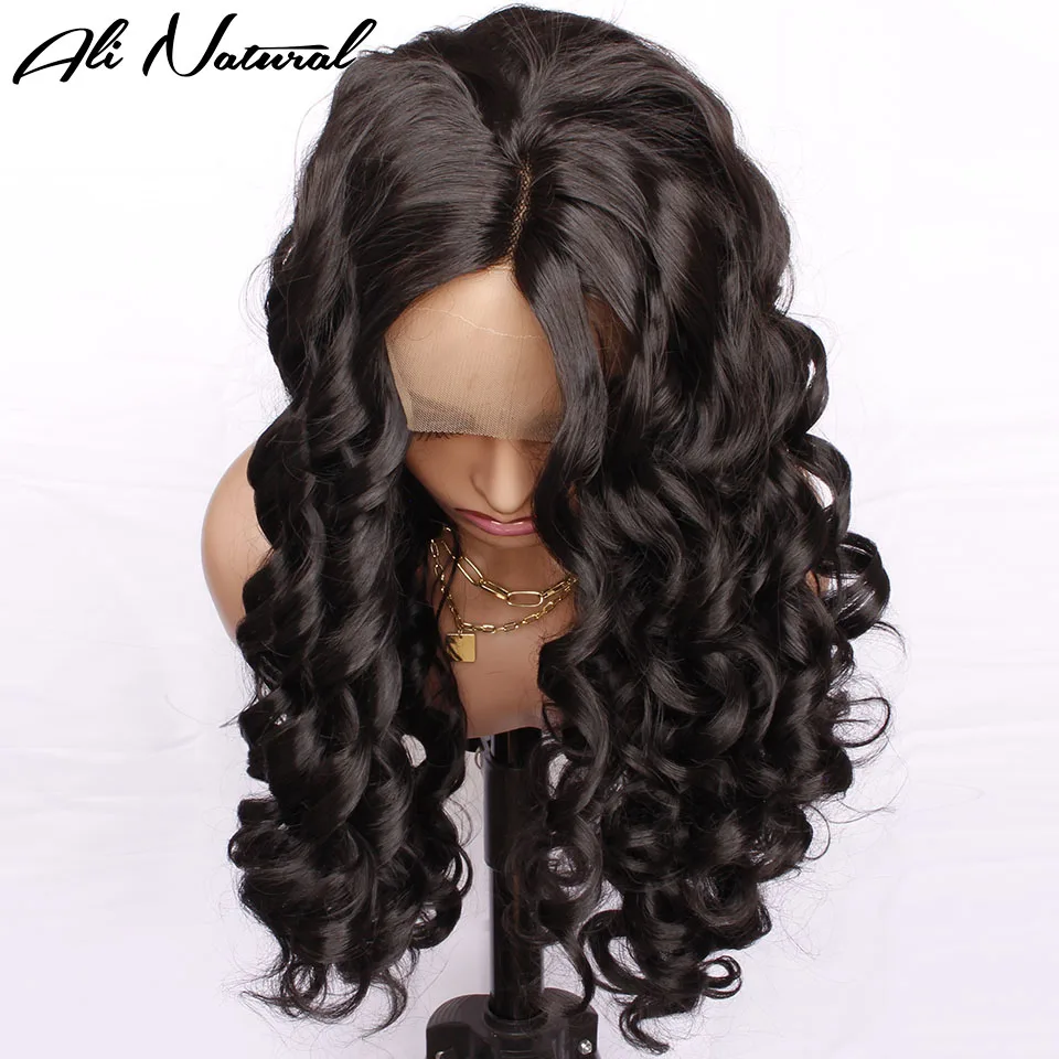 Ali натуральные черные синтетические кружева передней строчки Свободные