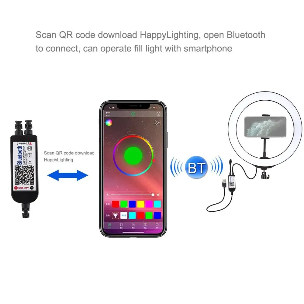 Vlog RGB светодиодный кольцевой светильник-вспышка с алюминиевым сплавом складной штатив для мобильных телефонов видеоблоггеров