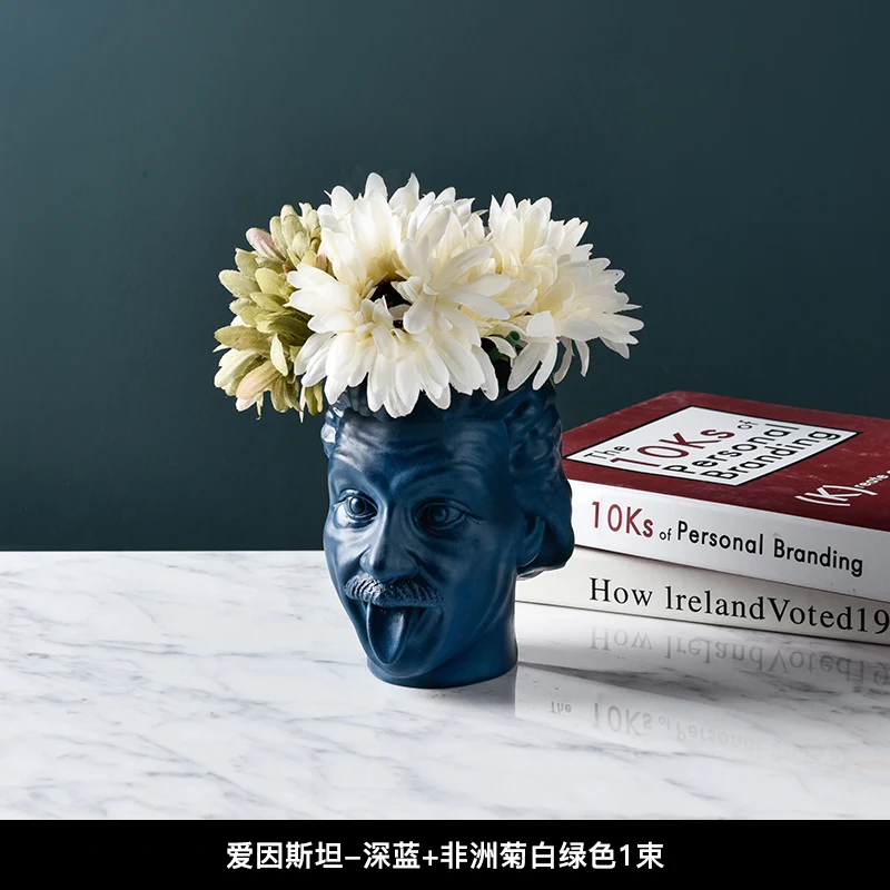 Нордическая Смола Искусство Забавный Эйнштейн driedflowervaseofficeспальня крыльцо цветок украшения ремесла ручка держатель косметический инструмент Storagetank - Цвет: H