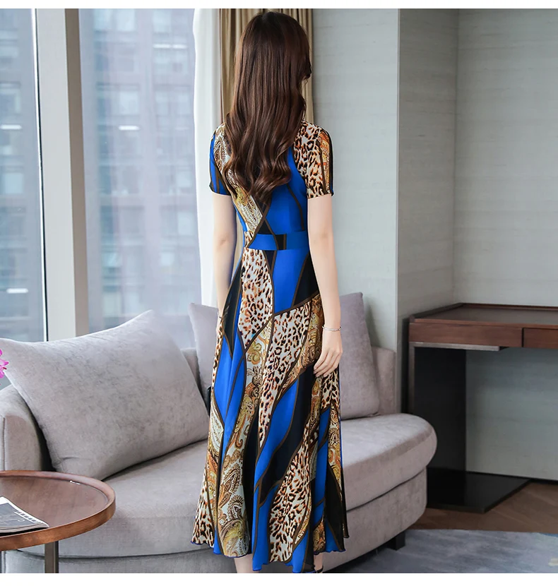 Summer New Arrival Bohemian Style S-3XL V Collar Short Sleeve Flower Printed Woman Chiffon Long Dress AQ226