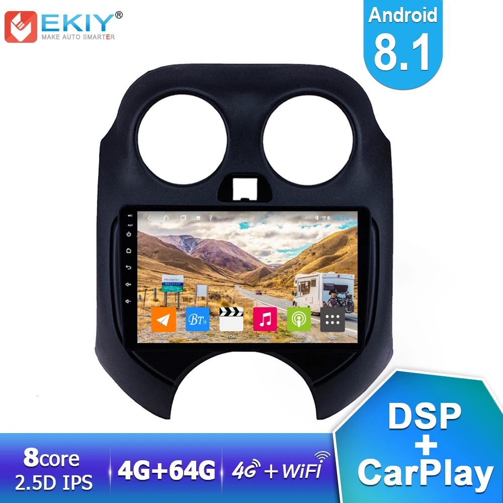EKIY 9'' 2.5D IPS DSP Android 8.1 Car Radio 4G+64G For Nissan March 2010-13 Stereo Multimedia Video Player GPS Navi Wifi Carplay