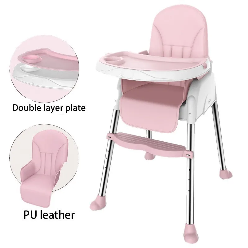 Предохранение от безопасности Роскошное Качество Кормление едят ребенок стул стульчик Регулируемый с столом многофункциональное пластиковое детское сиденье - Цвет: pink PUleather plate