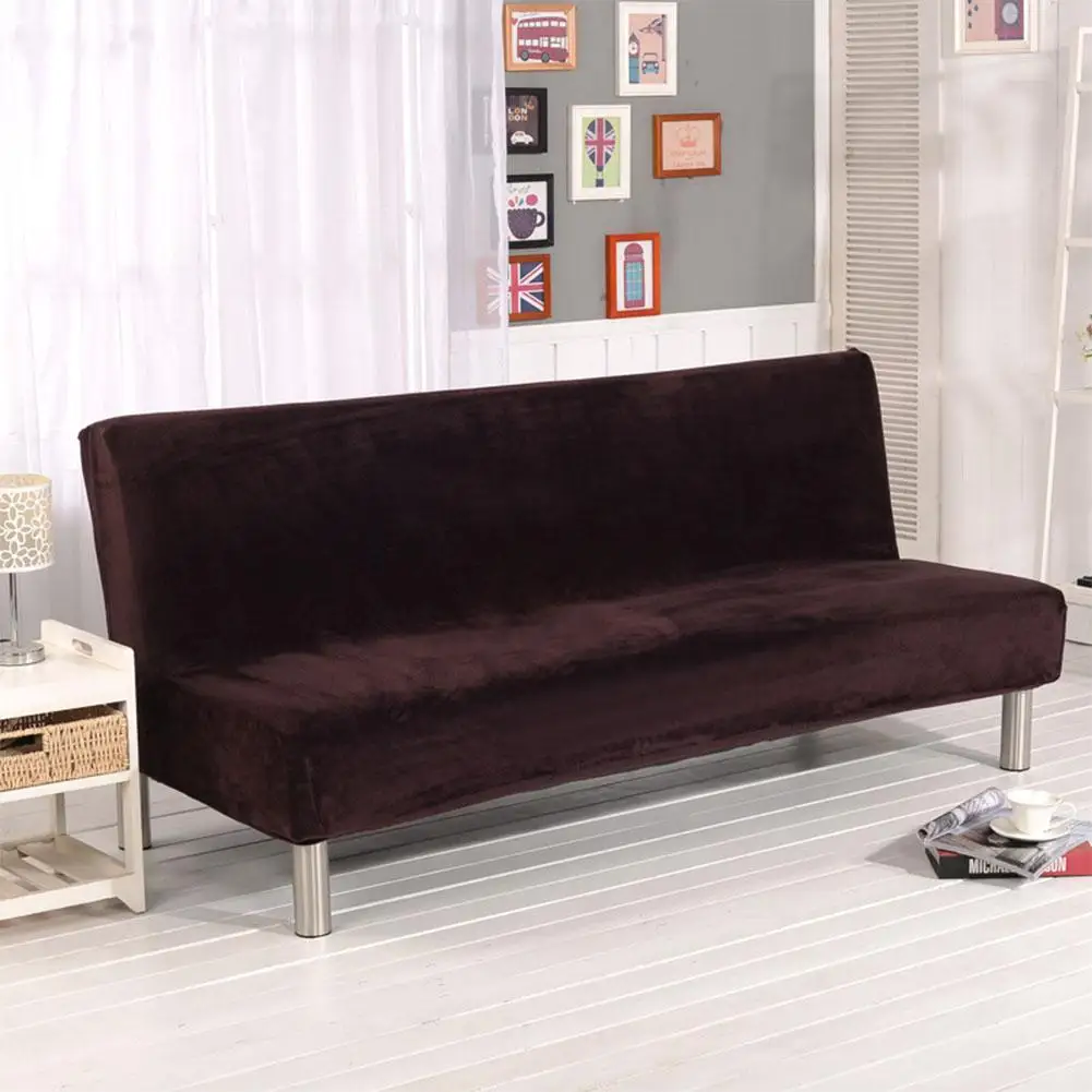 blue HobbyLane Plush Fabric Fold Armless Sofa Bed Cover Folding Seat Slipcover Thicker Covers Bench Couch Protector - Цвет: blue