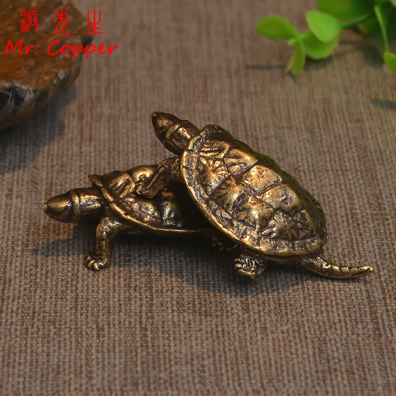 

Pure Copper Mini Turtle Ornaments Retro Brass Animal Statue Desk Decoration Home Decor Tea Table Pet Toy Figurines Cup Lid Stand