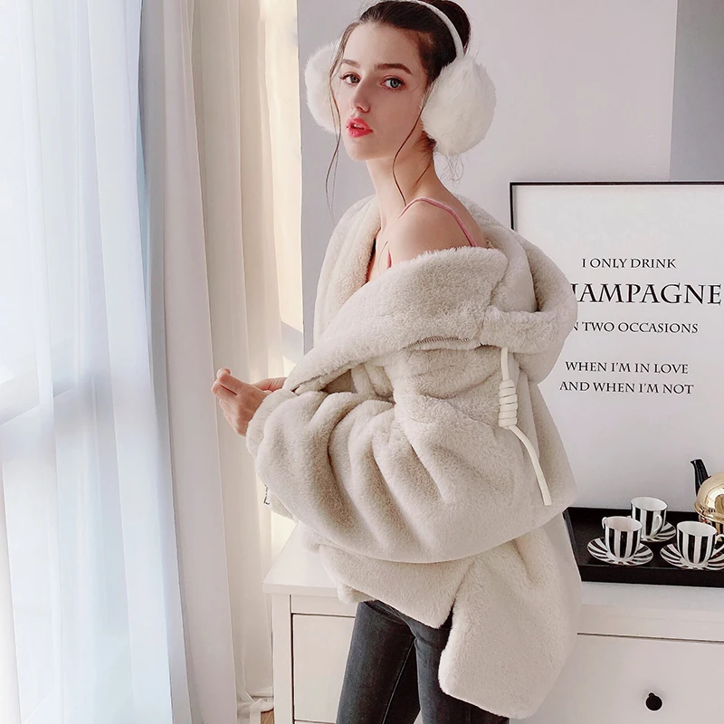

Dabuwawa Casual Long Sleeve Warm Loose Hooded Overcoats Women Winter Female Fake Fur Coat Ladies Elegant Solid Outwear DN1DTL003