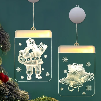 

Christmas Decorations Shop Window Hanging Sucker Lights Bell Santa Claus Christmas Tree Wall Sticker LED Fairy Decals Lights