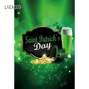 

Laeacco Saint Patrick's Day Green Shamrocks Bokeh Beer Hat Party Photography Backgrounds Photographic Backdrops For Photo Studio