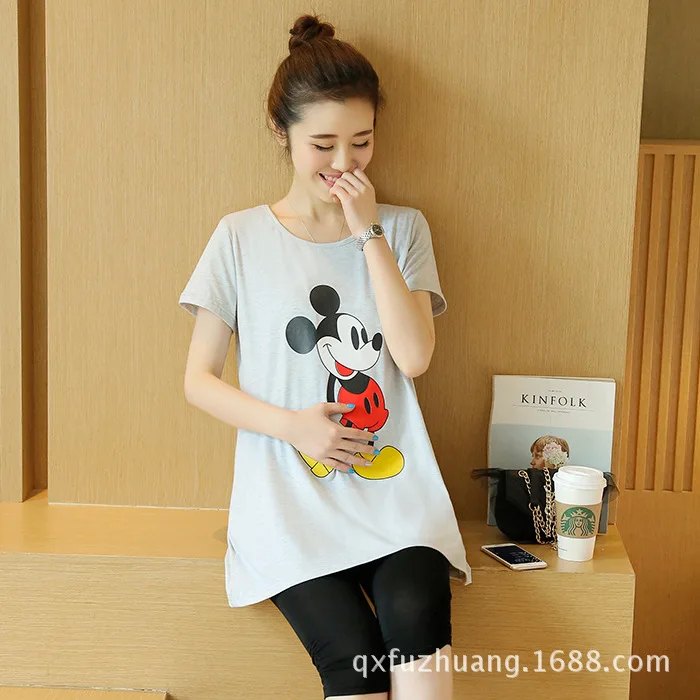 

Maternity Clothes Summer Wear Cotton Fashion New Style Short-sleeved Top Mid-length Casual Loose-Fit T-shirt 16082M