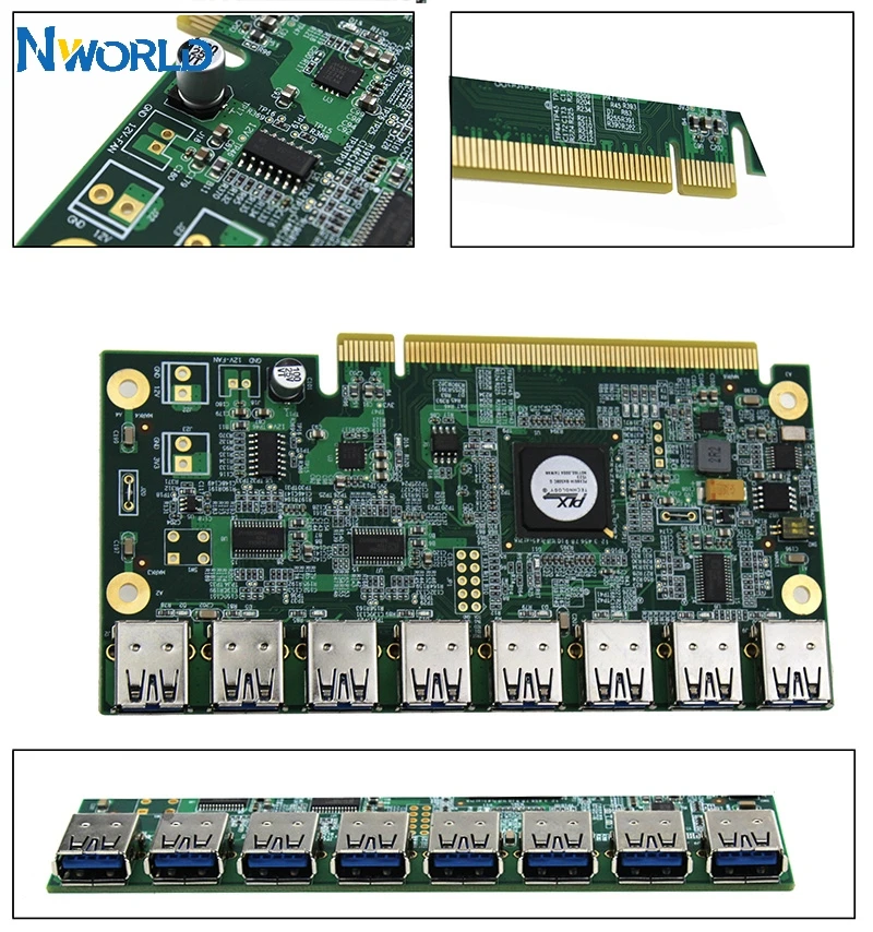 1 To 8 PCIe Miner Machine Graphics Card Extension Cord PCI-E 16X Turn 8 Port USB3.0 PCIE Expansion Cards Riser Card BTC LTC ETH-0