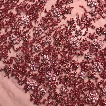 

Latest French Nigerian Laces Fabrics High Quality handmade heavy beaded Tulle African Laces Fabric for Wedding 15 Yards mv664