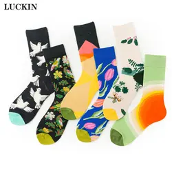 Элегантные модные женские носки тропические Цветочные Dove печать счастливые красочные парные носки унисекс Мужские Повседневные высокие