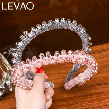 

Levao Two-Rows Crystal Hairband Velvet Wrap Thin Headband Shiny Solid Color HairHoop Women Exquisite Hair Accessories Head Bezel