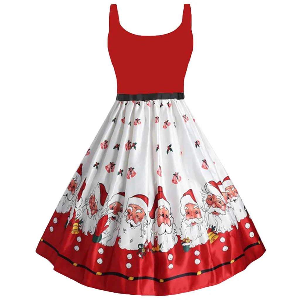 Женское платье для вечеринки, рождественское сексуальное платье без рукавов с принтом Санты, винтажное красное платье для вечеринки, милые платья с мультяшным принтом#1017x20 - Цвет: I