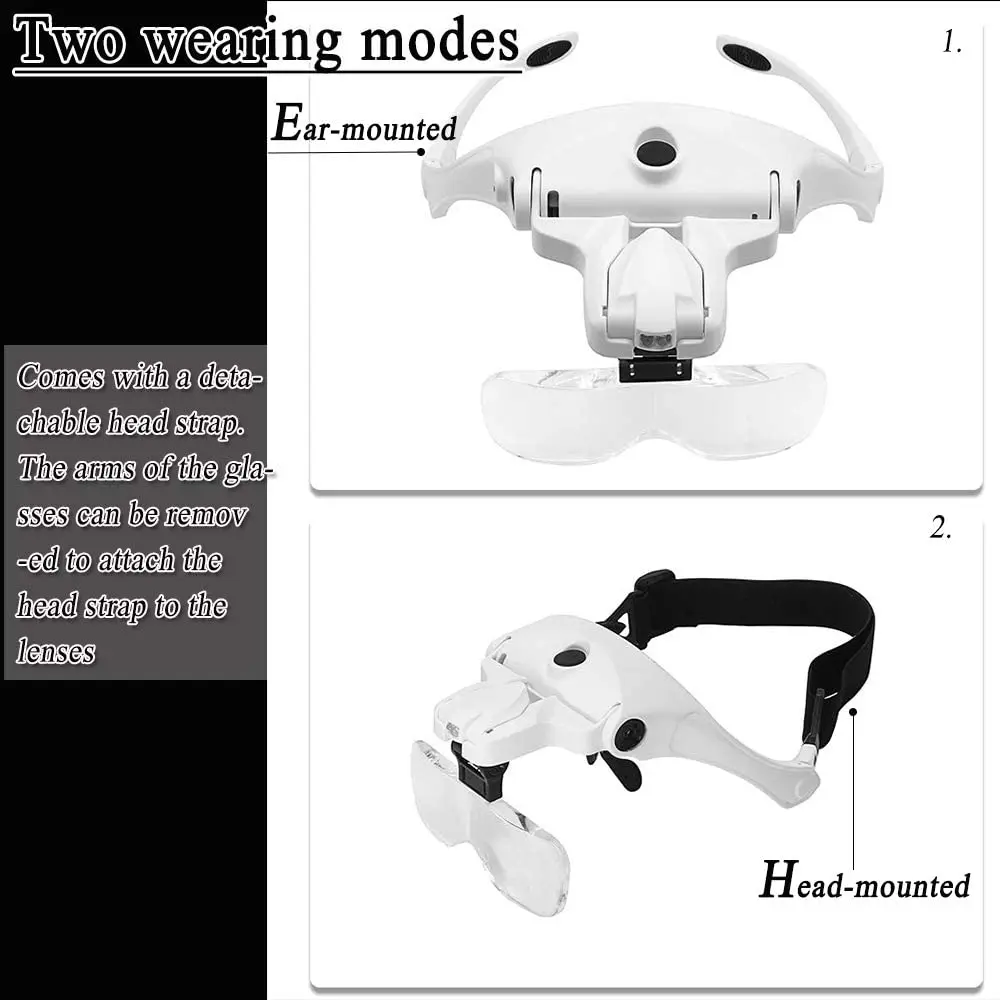 Description Picture 4 of itemHeadband Magnifying Glass, USB Charging Head Magnifier with LED Light Jewelry Craft Watch Hobby 5 Lenses 1.0X 1.5X 2.0X 2.5X 3.5