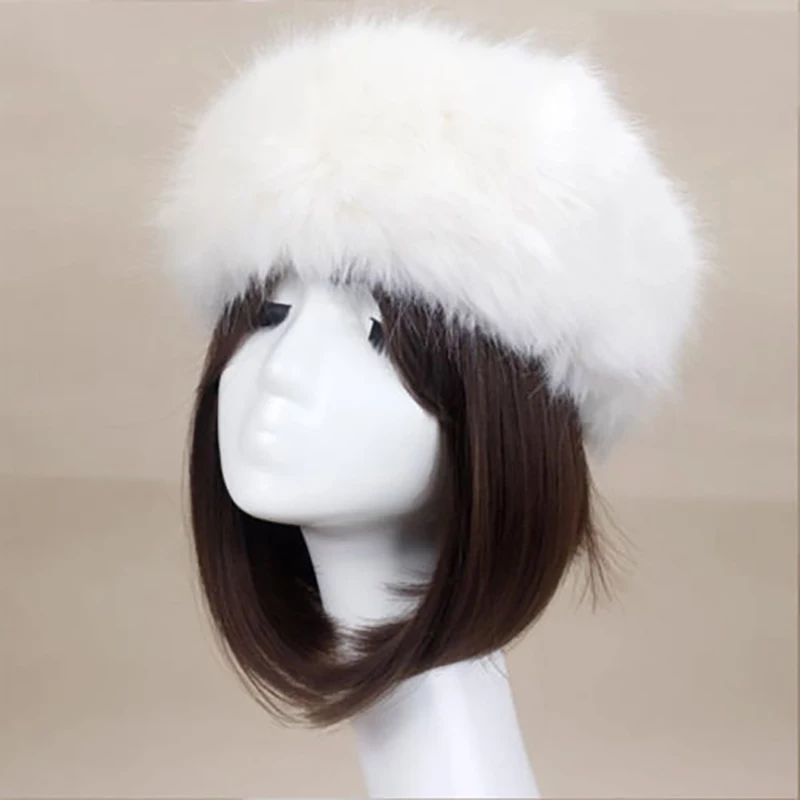 Beige Ski Hat Snow Cap Cossack Fluffy Outdoor Mutil Color Faux Fur Earmuffs Ushanka Women Russian Warmer Ear Headband - Цвет: Beige