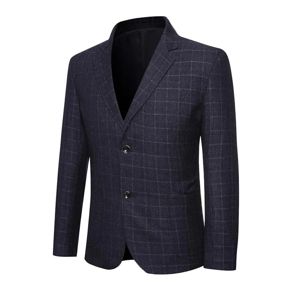 Клетчатый блейзер с принтом, верхняя одежда, деловая куртка, мужской стиль, отложной воротник, длинный рукав, повседневный костюм, приталенное пальто, куртка# g4