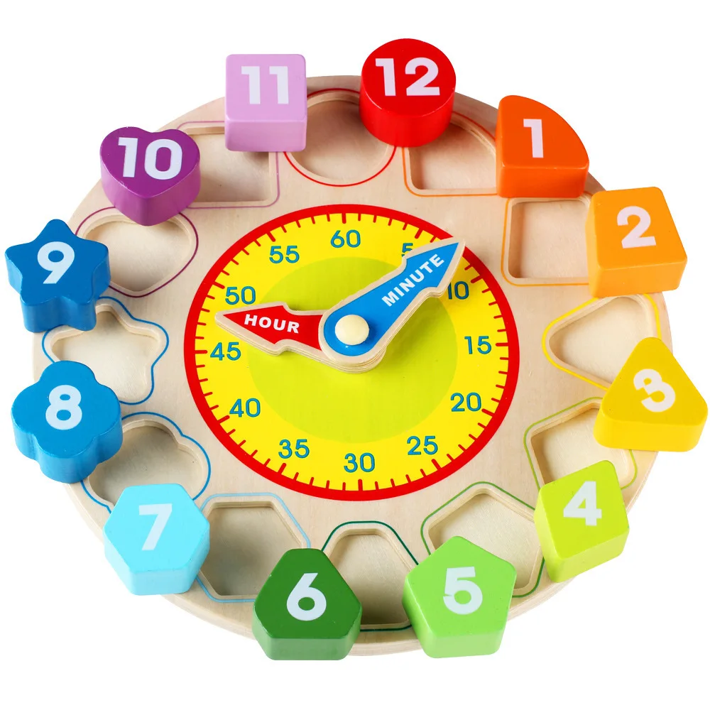 977096 Смешной Красочный Деревянный 12 цифр часы игрушки Цифровой Геометрии познавательный, на поиск соответствия часы игрушки для детей раннего развития Игрушка Головоломка - Color: 977096