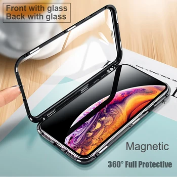

Luxury Double sided glass Metal Magnetic Case for iPhone XS MAX iPhone XR X 7 8 Plus Phone Case Magnet Cover 360 Full Protection