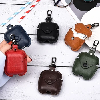 

Leather Headphone Case For Apple Airpods 1 2 Bluetooth Earphone Charging Box For Airpods 2 Accessories Bag with Buttons