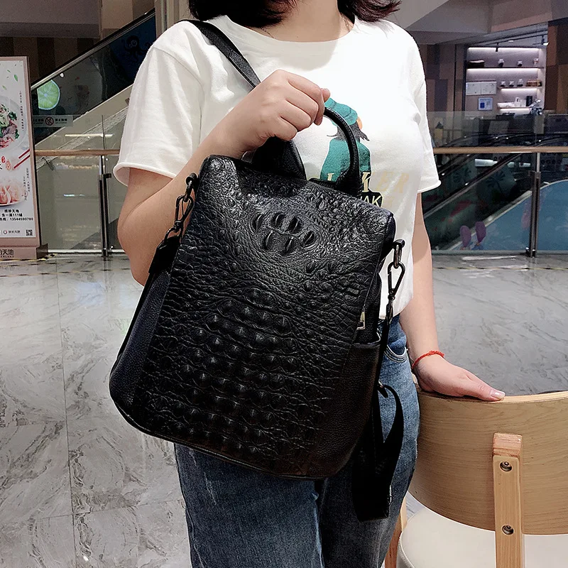 New Fashion 100% Genuine Leather Women Alligator Backpacks Luxury Brand Female Real Natural Leather Lady Girl Student Backpack 3