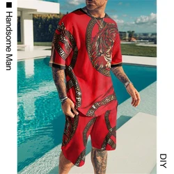 2 ensembles de vêtements de sport pour hommes, ensemble de Jogging à col rond 3D, Fitness, short + T Shirt pour hommes, combinaison décontractée, 6XL, nouvelle collection 