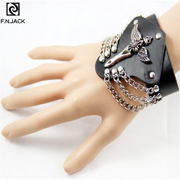 Angel wing bracelet Cross iron Chain rolling jewelry Punk vortex strap wrist straps Leather Bracelets bangles 2020 | Украшения и