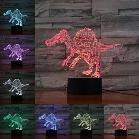 A VCity Dinosaur 3D Lamp Spinosaurus Stegosaur Pterosaur Muliticolor Nightlight Amazing Visualization Optical Boy's Birthday Gift - Испускаемый цвет: A