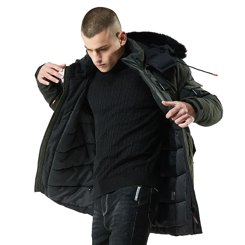 Мужской зимний плотный хлопковый пуховик с воротником из искусственного меха, мужская длинная водонепроницаемая верхняя одежда с капюшоном, Мужская парка, Канадское теплое хлопковое пальто