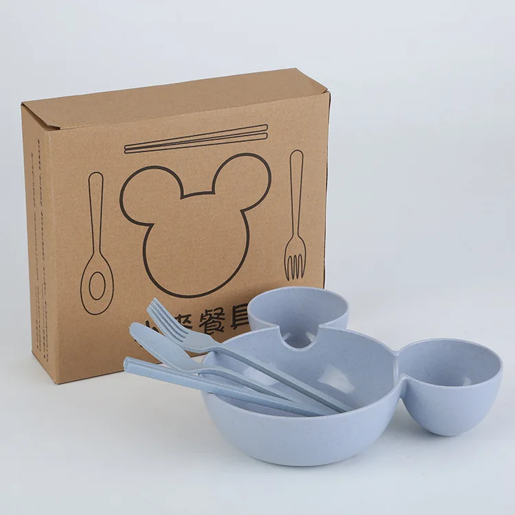 Вечерние Ланч-боксы Минни Микки Маус, пшеничная соломинка для детей, детская тарелка, бэнто-бокс, кухонные принадлежности, контейнер для еды, школьный - Цвет: Mickey-blue