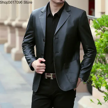 

Haining Genuine Leather Leather Coat Male Head Layer Sheep Leather Suit Slim Fit Middle Age Dad Coat Men Genuine Leather Jacket