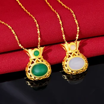 

Forever Not Fade 18K Gold Necklace Jade Gemstone Pierscionki Bizuteria for Women Men Colgantes Naszyjnik Necklaces for Women