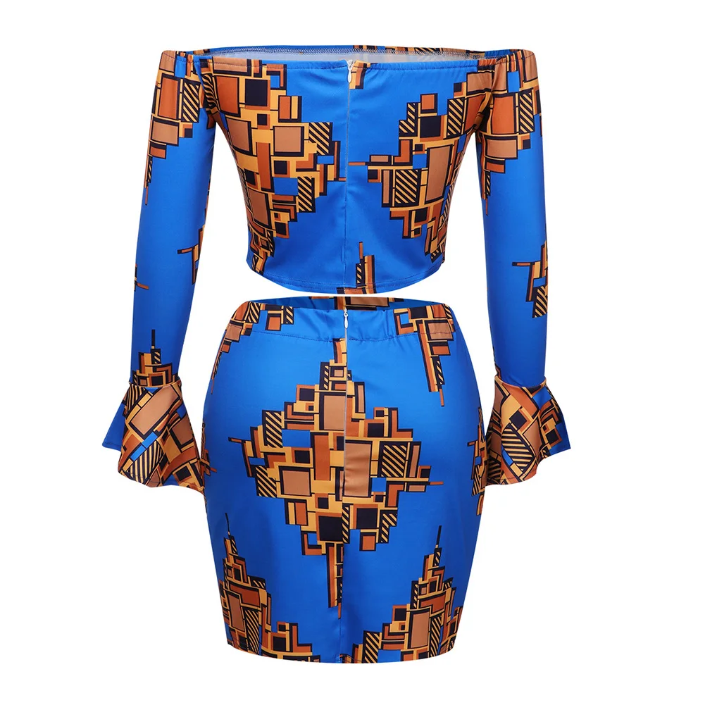 Kureas африканская одежда женская национальная Дашики узор сексуальный комплект из двух предметов Midriff мини юбка наряд с открытыми плечами Африка одежда