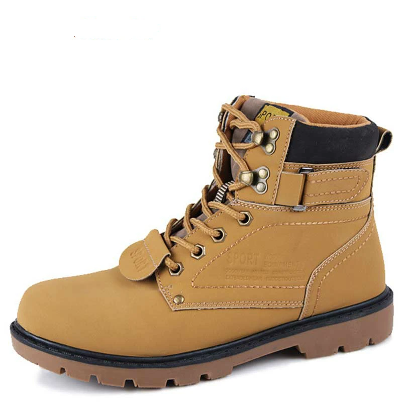 68yellow no fur Зимние мужские ботинки; ботильоны из искусственной кожи; мужские кроссовки на шнуровке; теплые водонепроницаемые зимние мотоциклетные ботинки; Плюшевые ботинки; Zapatos De Hombre - Цвет: 68yellow no fur