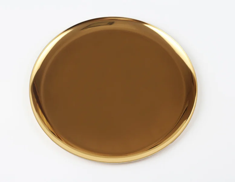 Нордический золотой поднос из нержавеющей стали высокого качества простая металлическая круглая тарелка под фрукты градиентный цвет украшения дома аксессуары - Цвет: Gold