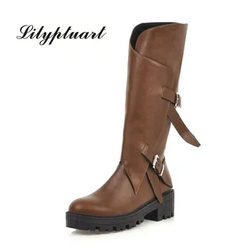 

2019 new belt buckle Martin boots high tube large size European and American style high boots round head with the Knight boots