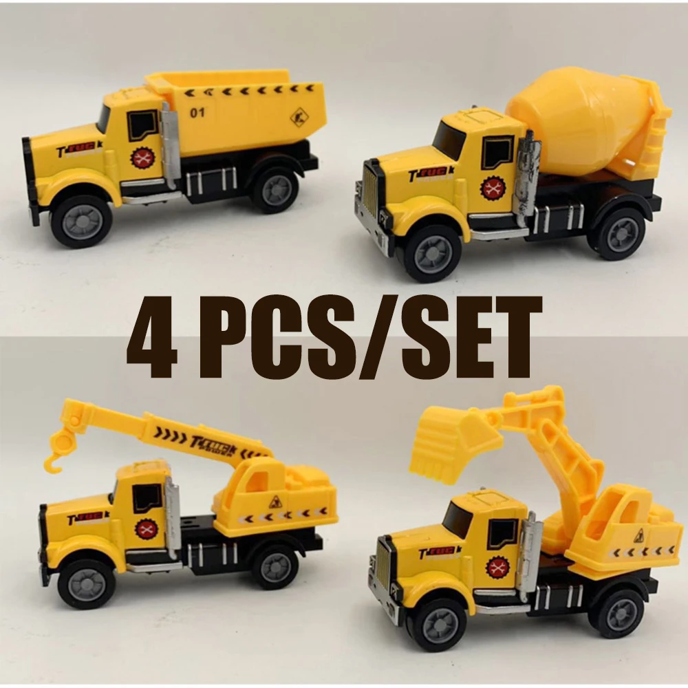 4 Pieces Metal Pull Back Die Cast Car Model Simulation classic Engineering polices Vintage Alloy Diecast Vehicles Gift Kid Boy